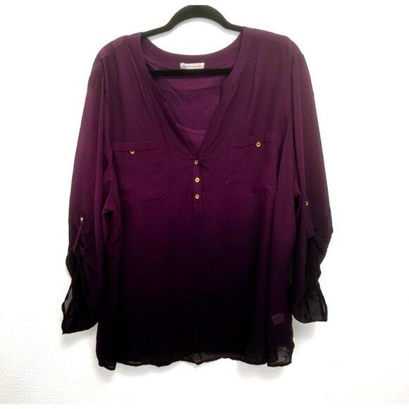 db established 1962 Purple Ombré Chiffon Blouse With Tank Roll Tab Sleeves 3X - Picture 12 of 12